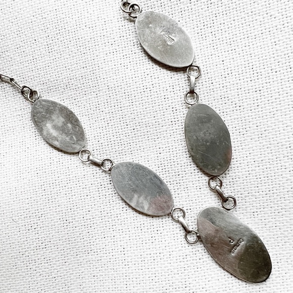 Vintage NATIVE Southwestern Malachite & Sterling Silver Shadowbox Necklace - Picture 8 of 10